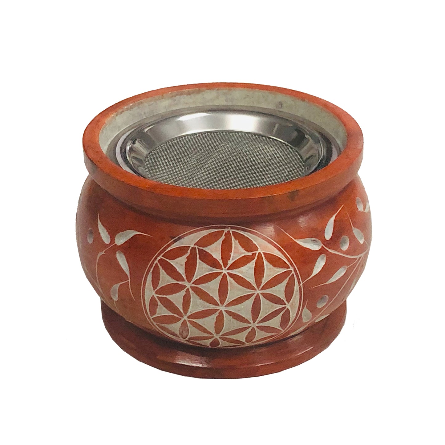 Orange Flower of Life Hand-Carved Soapstone Charcoal Burner