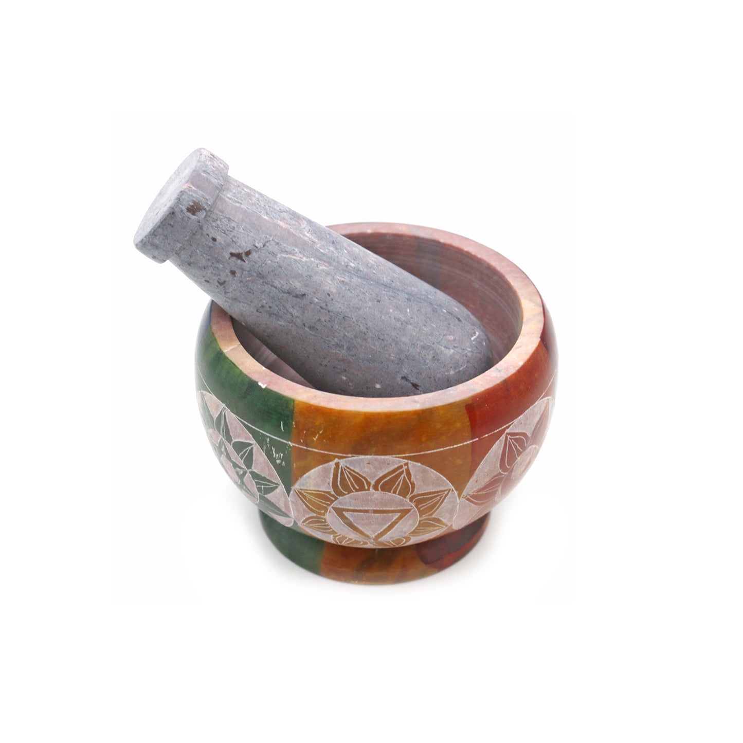 7 Chakras Hand-Carved Soapstone Mortar & Pestle