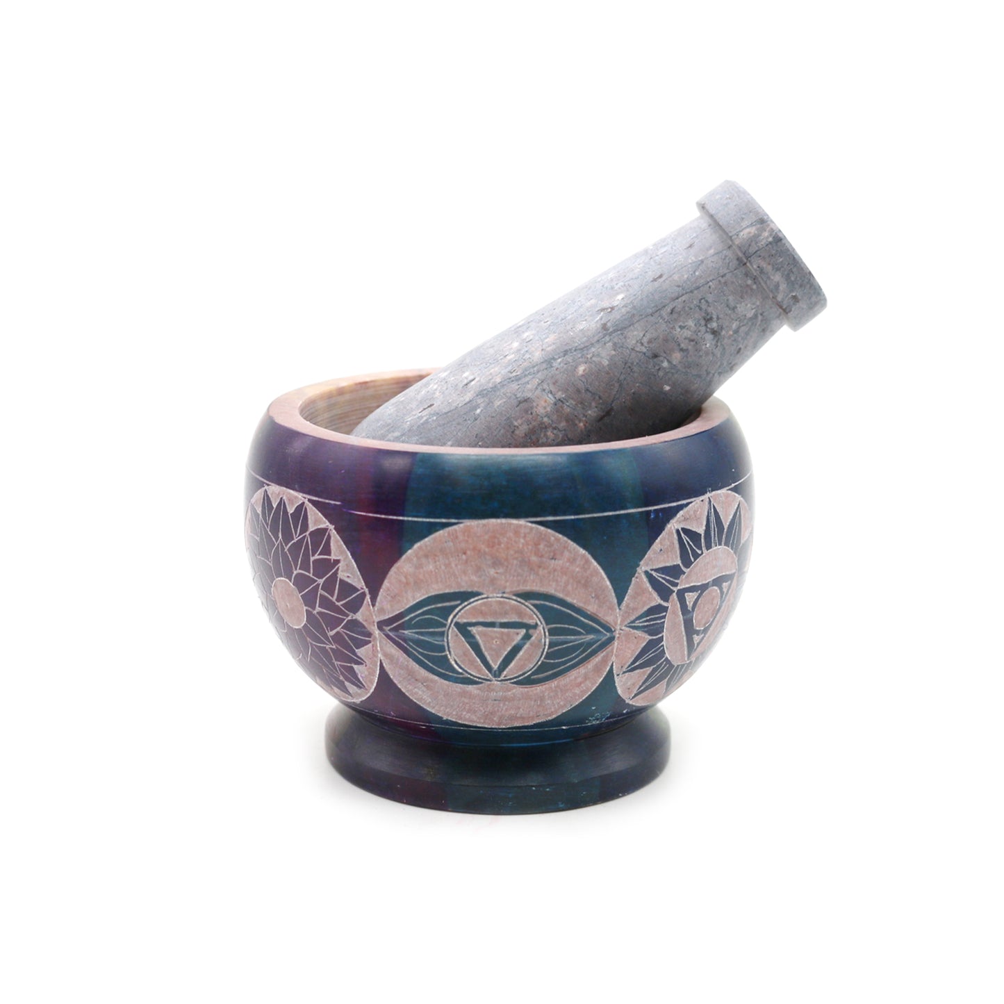 7 Chakras Hand-Carved Soapstone Mortar & Pestle