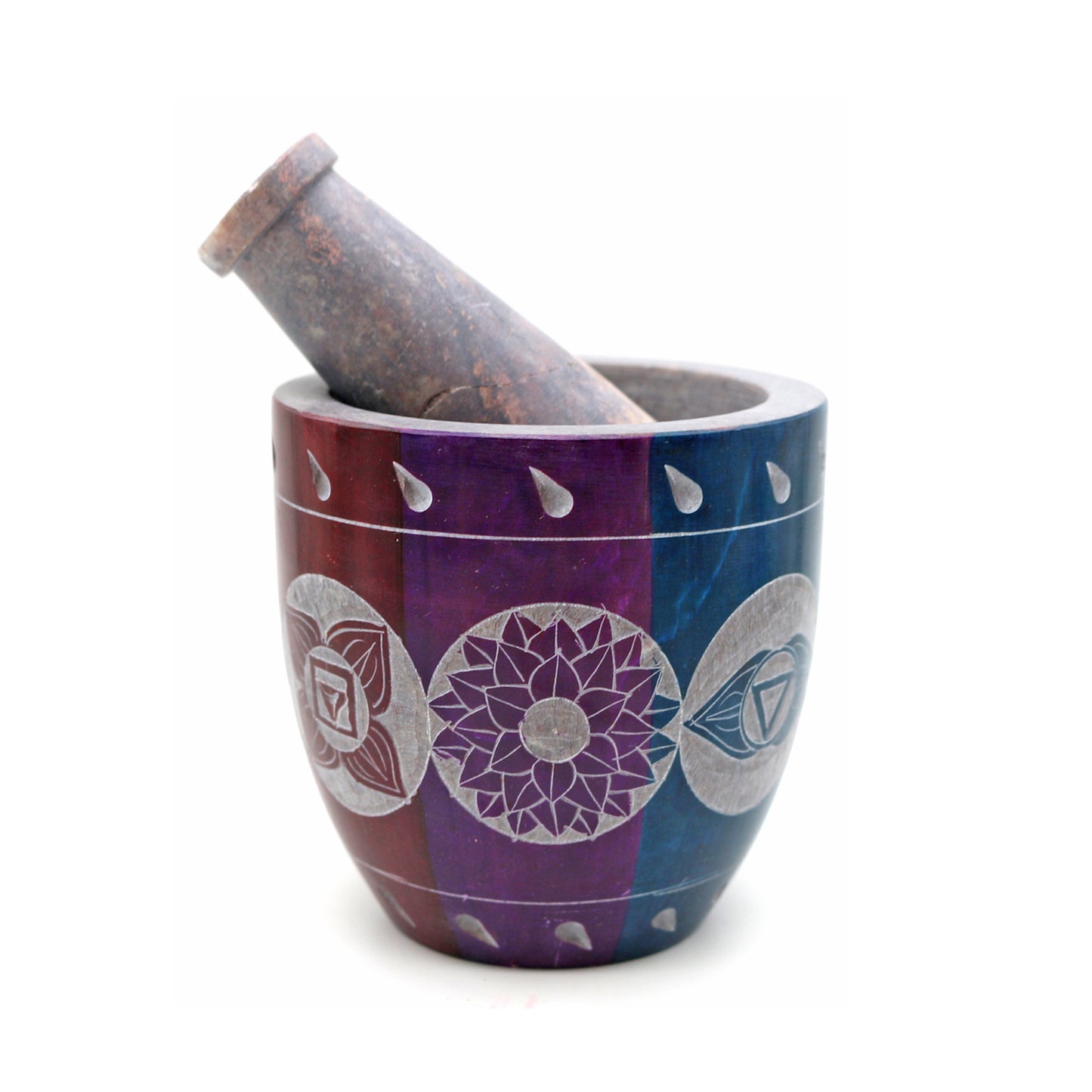 Votive 7 Chakras Hand-Carved Soapstone Mortar & Pestle