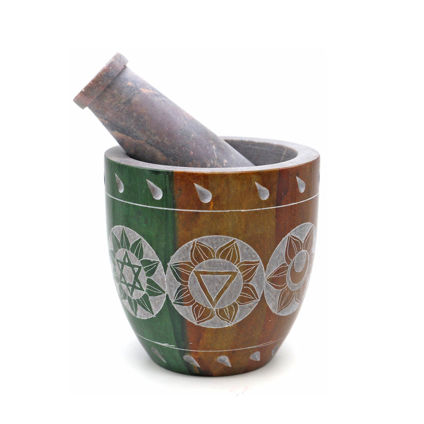 Votive 7 Chakras Hand-Carved Soapstone Mortar & Pestle