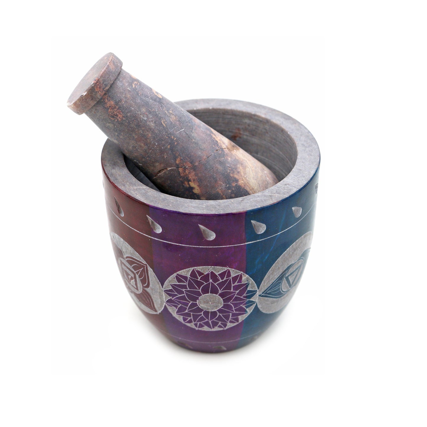 Votive 7 Chakras Hand-Carved Soapstone Mortar & Pestle
