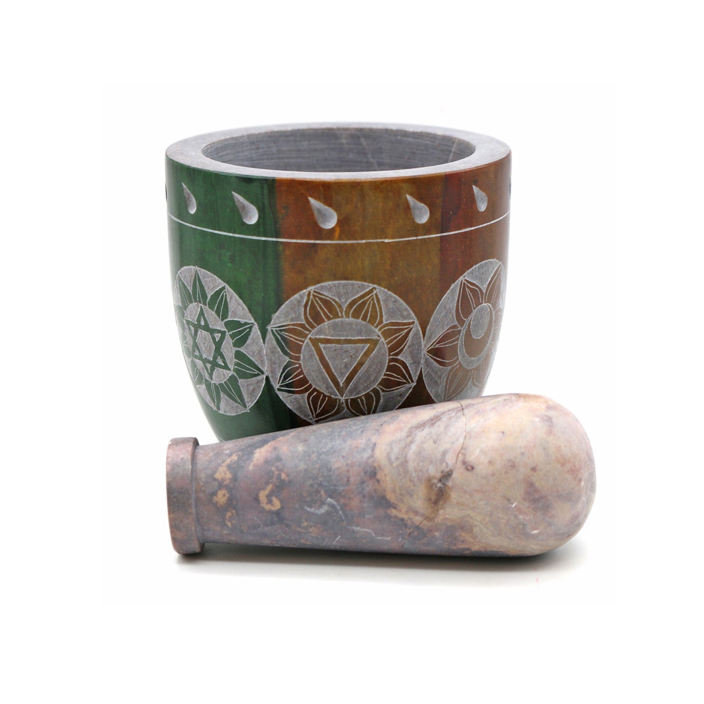 Votive 7 Chakras Hand-Carved Soapstone Mortar & Pestle