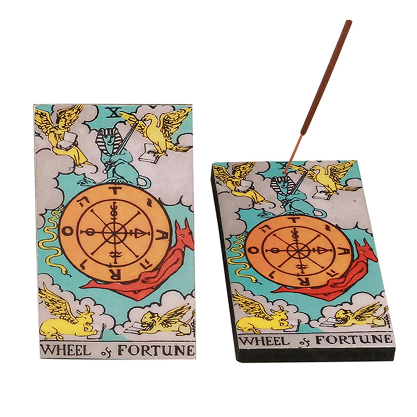 Wheel of Fortune Tarot Card Wooden Incense Ash Catcher (3" x 5")