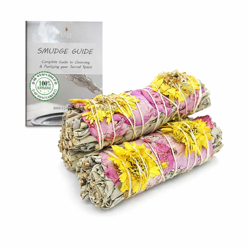 Amour Floral Sage Smudge Sticks with Smudge Guide, 3-Pack