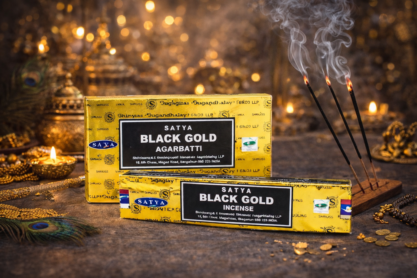 Satya, 15 G Black Gold Incense Sticks (12 PK BOX)