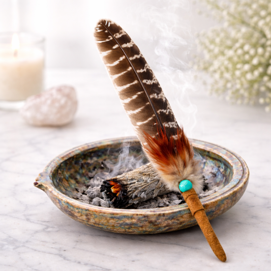 Turkey Smudge Feather with Turquoise Bead