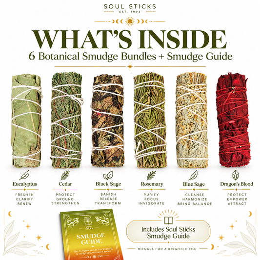 Sage & Herbal Smudge Bundle – 6 Botanical Cleansing Sticks + Smudge Guide