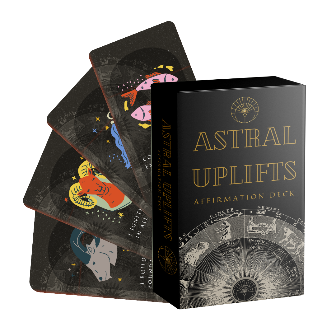 Set of spiritual cards with mystical artwork and messages.
