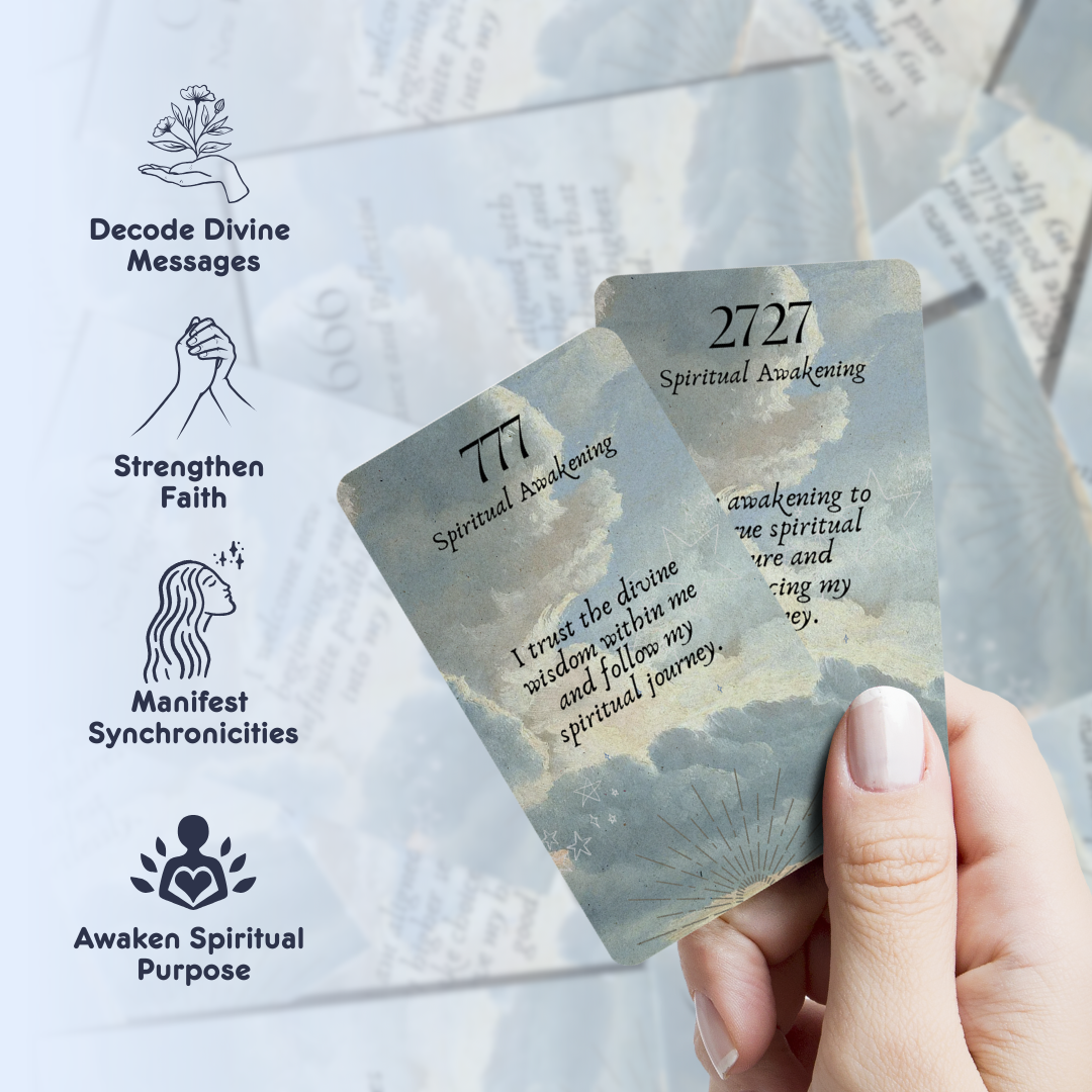 Set of spiritual cards with mystical artwork and messages.