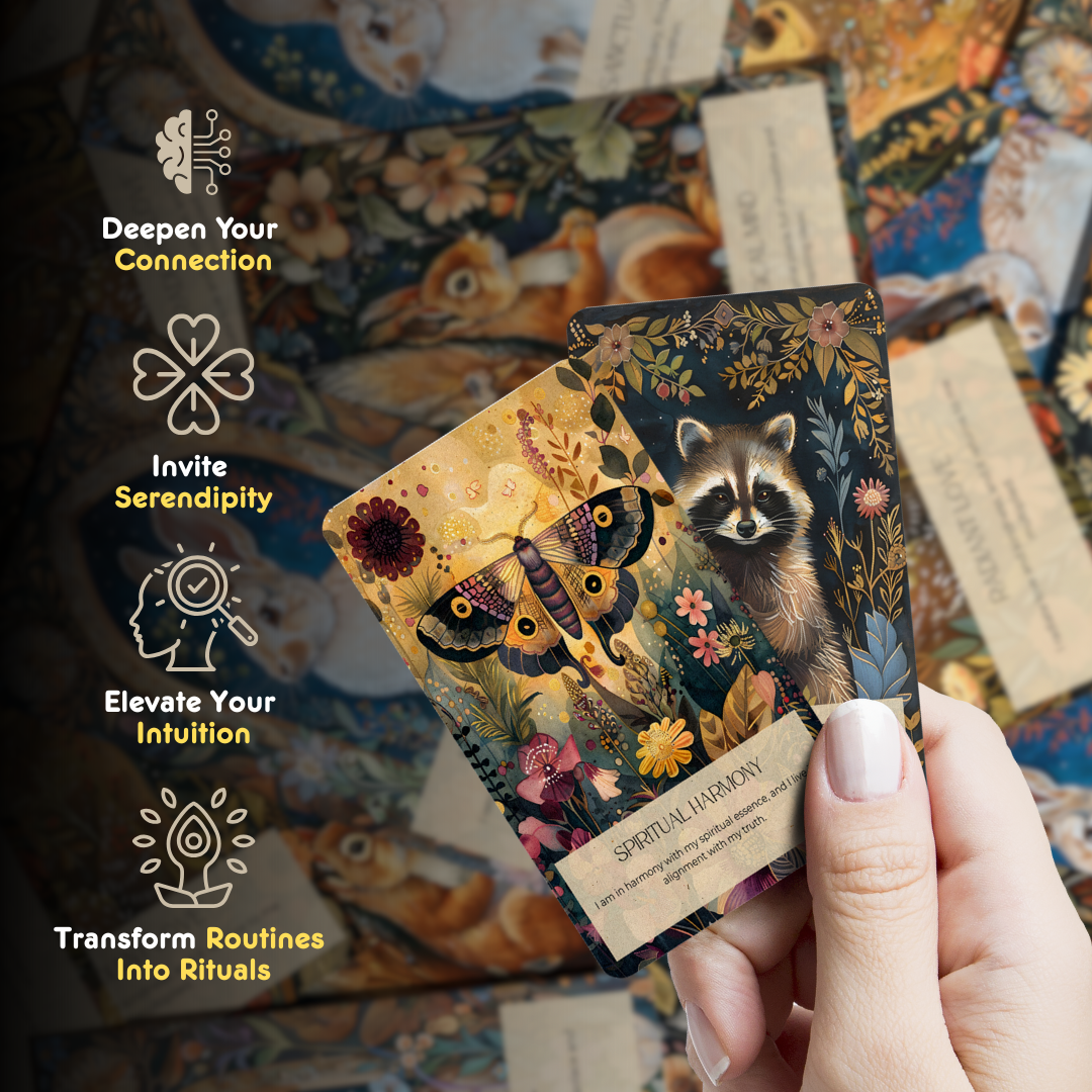 Set of spiritual cards with mystical artwork and messages.
