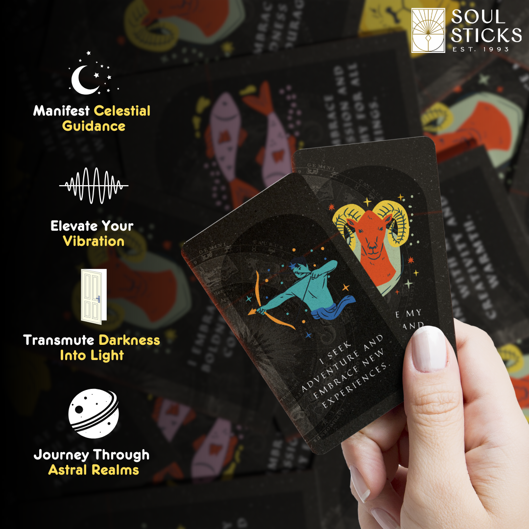 Set of spiritual cards with mystical artwork and messages.