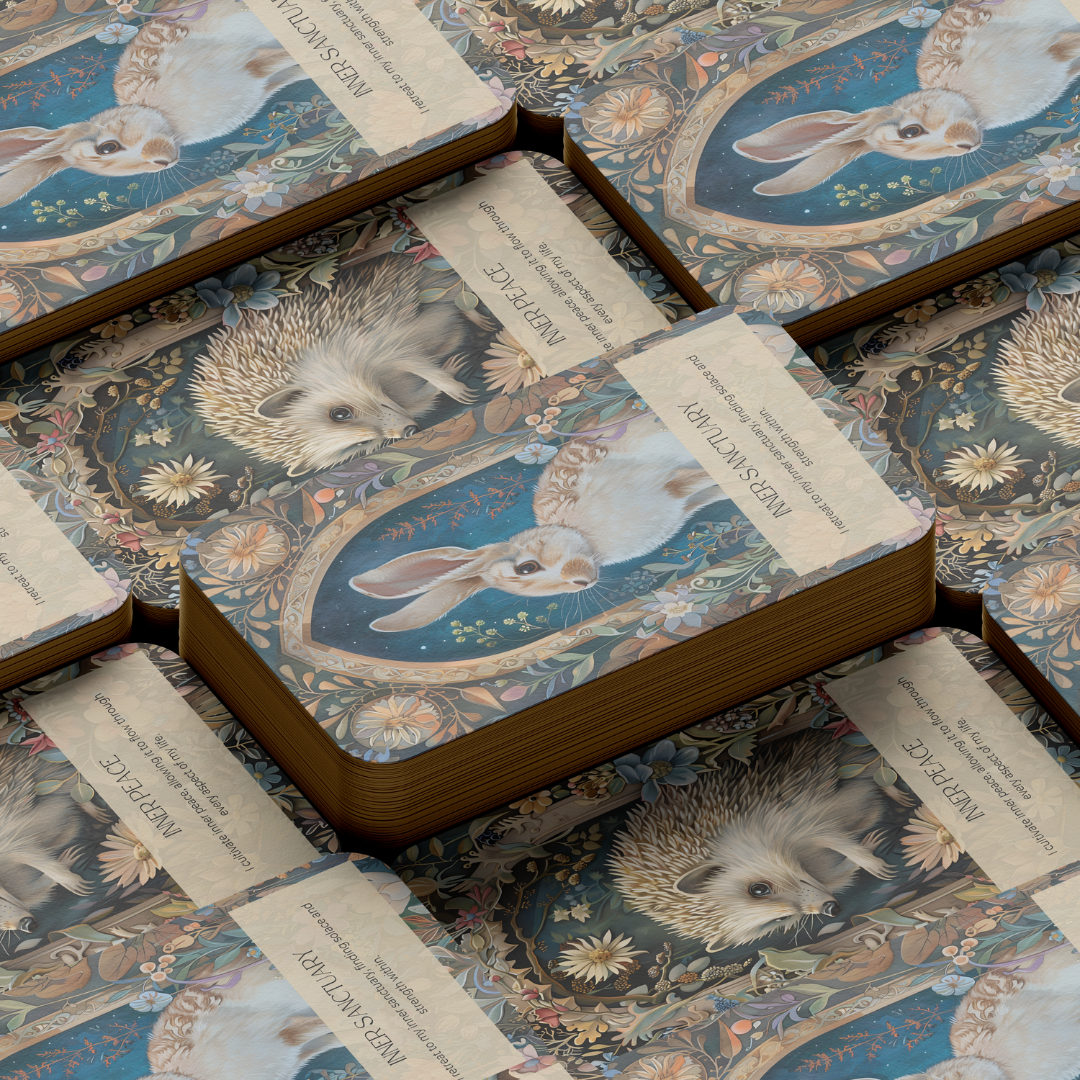 Set of spiritual cards with mystical artwork and messages.