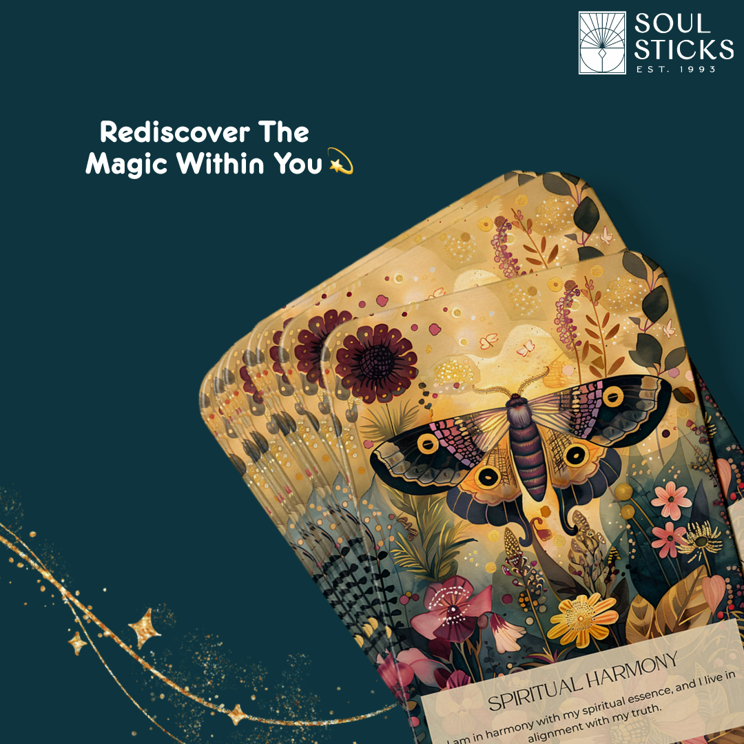 Set of spiritual cards with mystical artwork and messages.