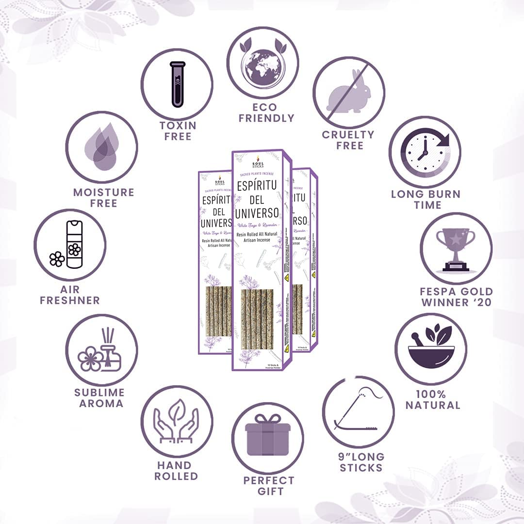 Espiritu del Universo, White Sage & Lavender Resin Rolled Incense Sticks
