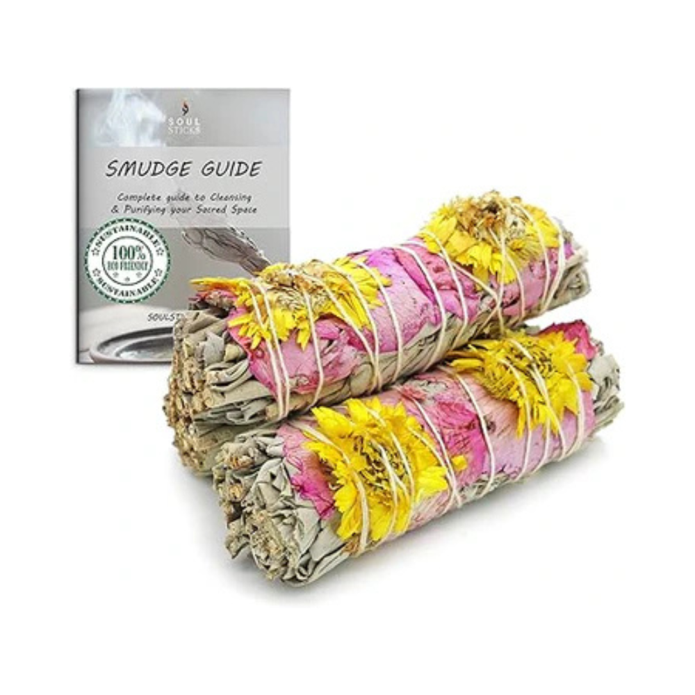 Amour Floral Sage Smudge Sticks with Smudge Guide (3 PK)
