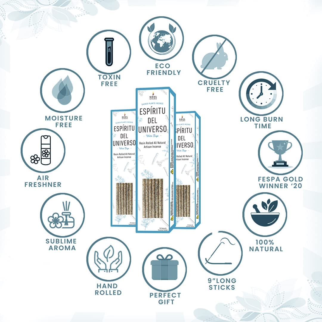 Espiritu del Universo, White Sage Resin Rolled Incense Sticks