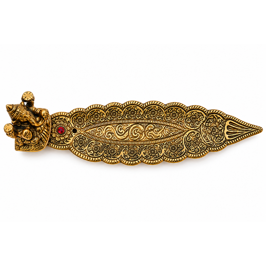 Laxmi Incense Stick Holder & Ash Catcher – Ornate Gold-Tone Lakshmi Incense Burner Tray for Meditation, Altar & Home Décor