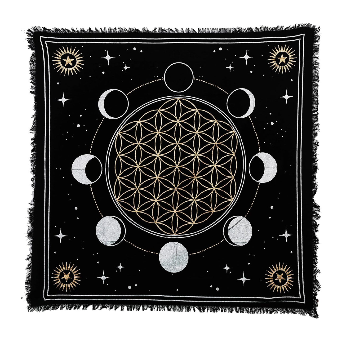 Moon Phase Altar Cloth - Gold on a white background