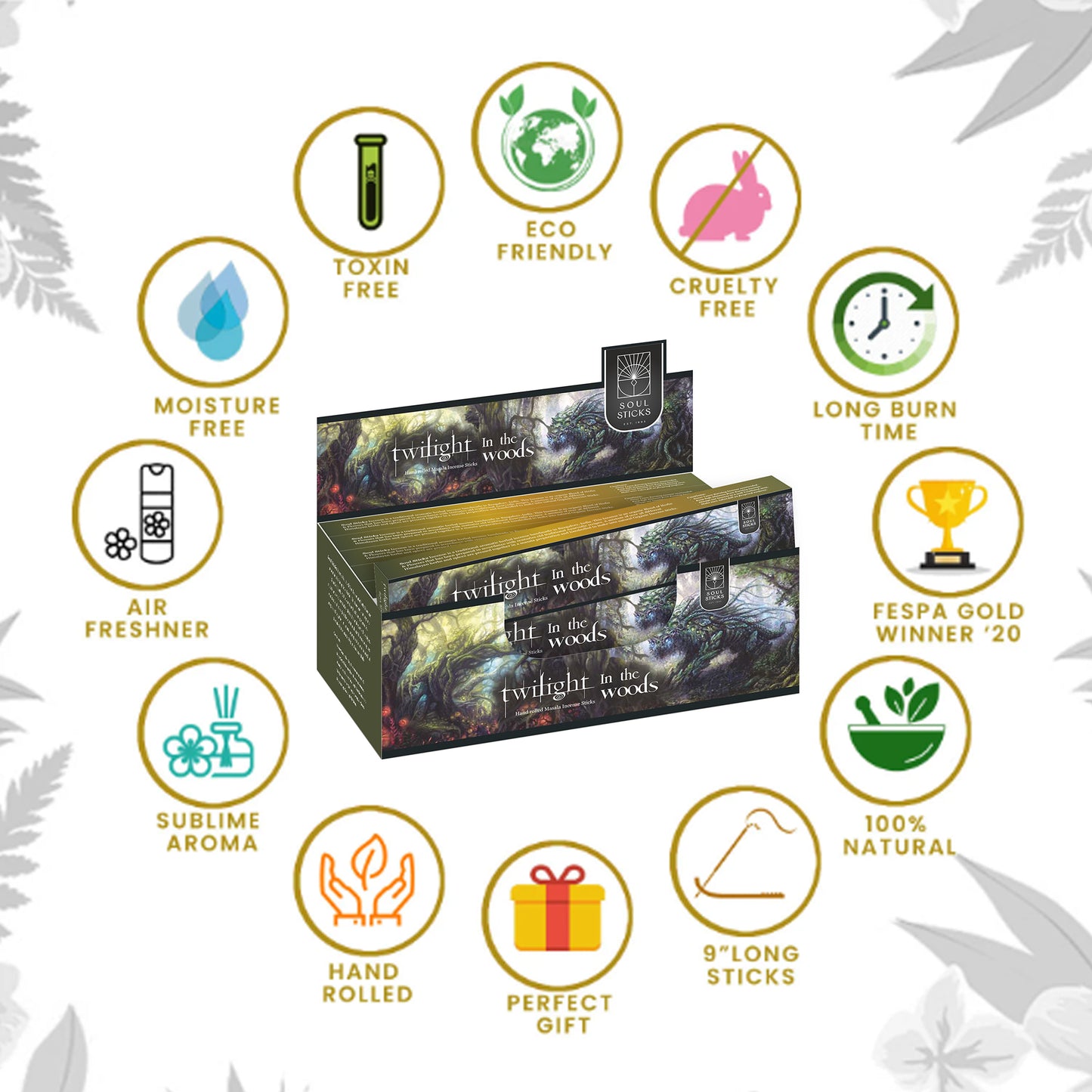 Soul Sticks, 15 G Twilight in the Woods Natural Masala Incense Sticks (12 PK BOX)