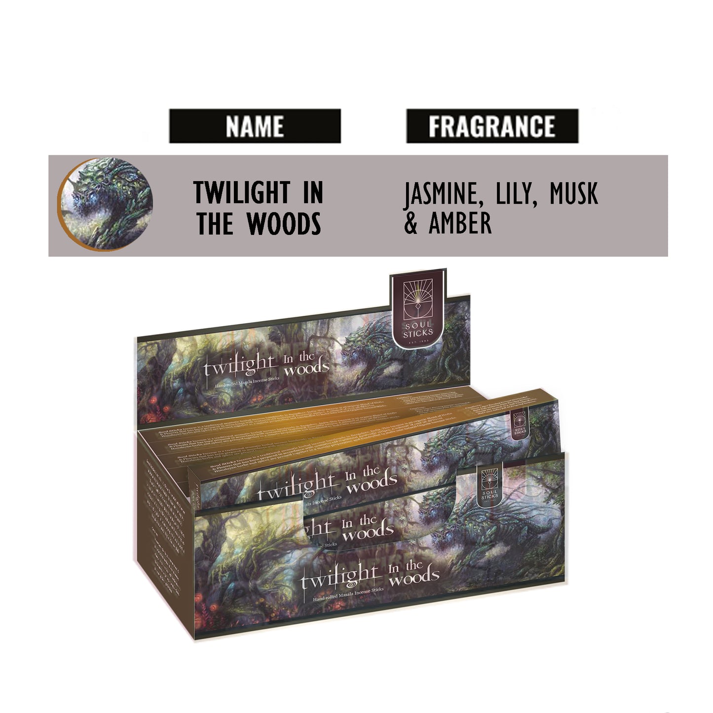 Soul Sticks, 15 G Twilight in the Woods Natural Masala Incense Sticks (12 PK BOX)