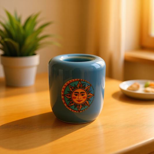 Ceramic Candle Holder Blue with Sun and Moon image 2
