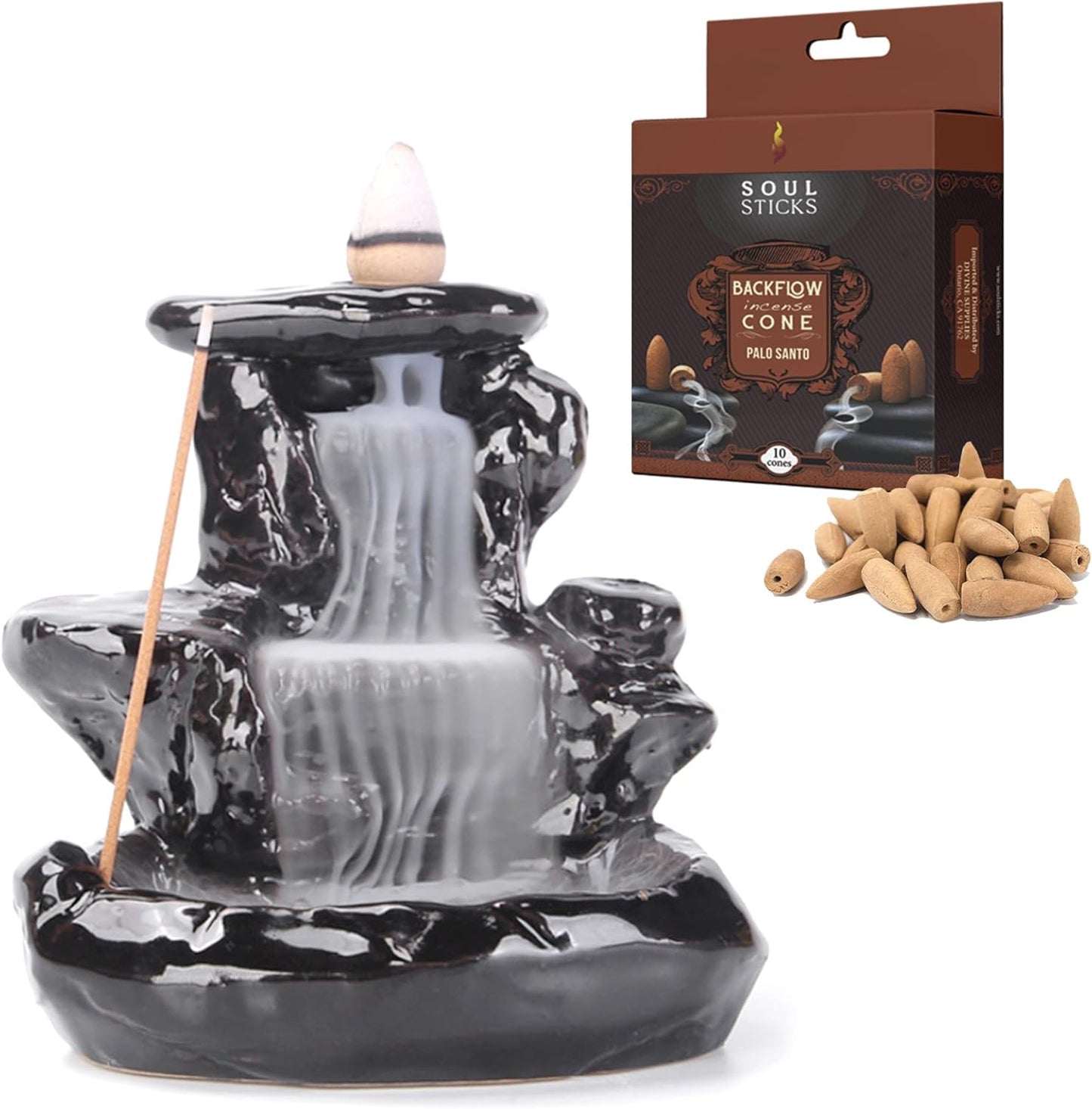 Mystic Falls Backflow Burner + Palo Santo Backflow Cones Combination Set
