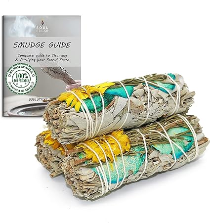 Sweet Success Floral Sage Smudge Sticks with Smudge Guide, 3-Pack