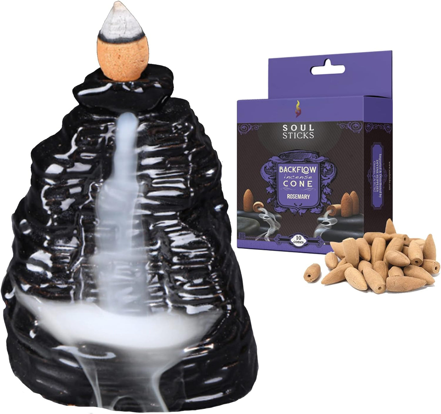 Cliff Backflow Burner + Rosemary Backflow Incense Cones Combination Set