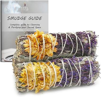 Flora Wood Floral Sage Smudge Sticks with Smudge Guide, 3-Pack