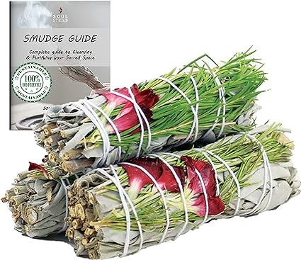 Sweet Morning Floral Sage Smudge Sticks with Smudge Guide, 3-Pack