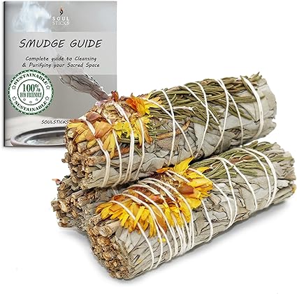 Summer Glow Floral Sage Smudge Sticks with Smudge Guide, 3-Pack