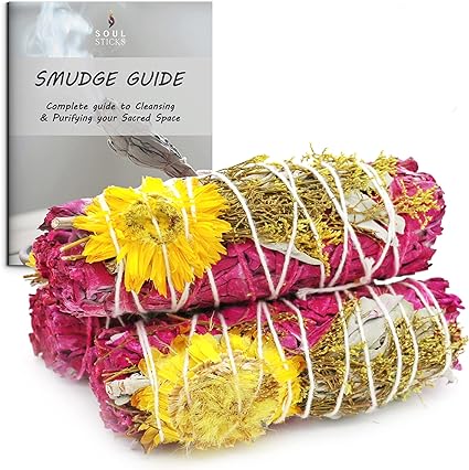 Princess Floral Sage Smudge Sticks with Smudge Guide, 3-Pack