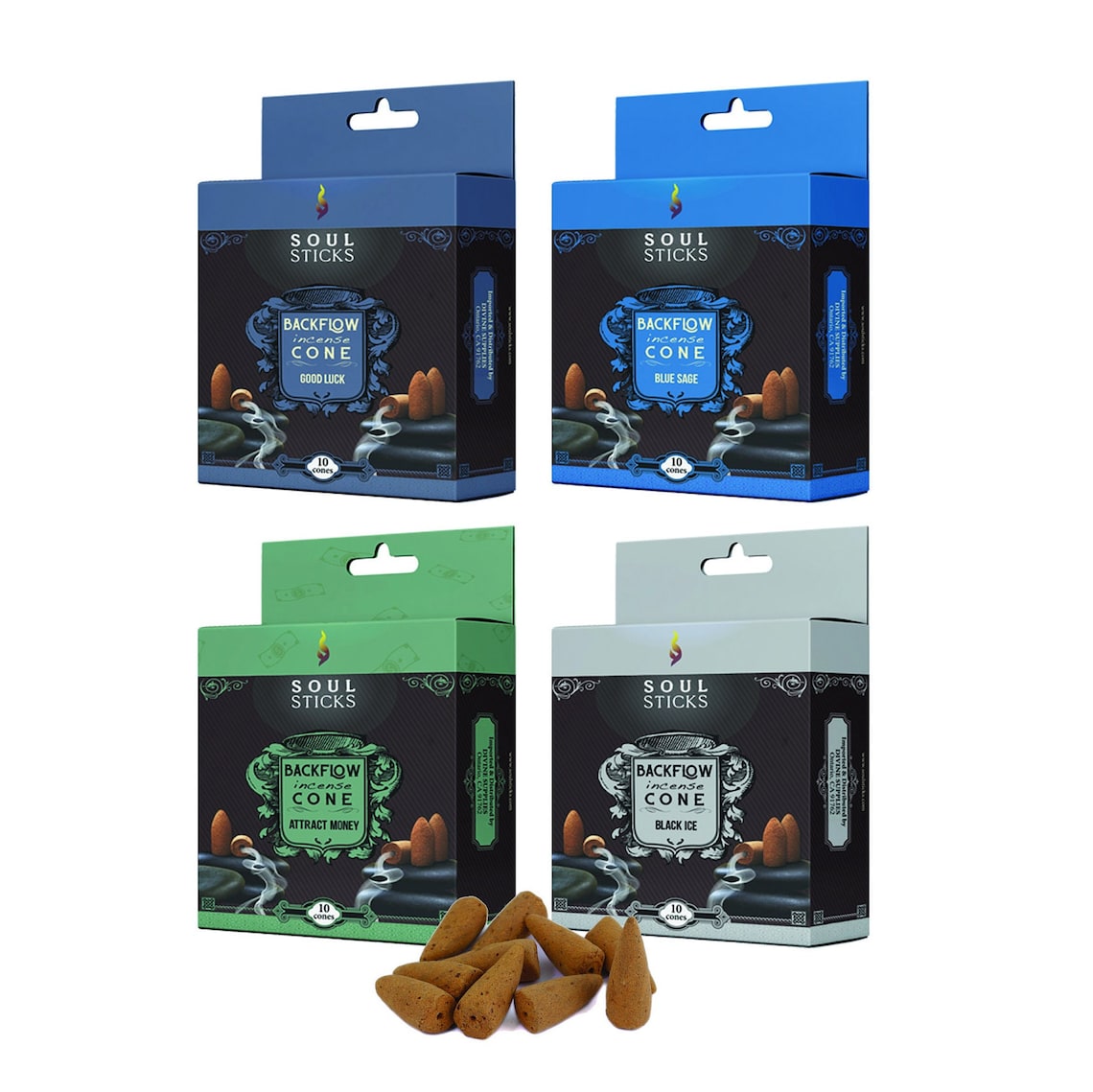 Soul Sticks, Blue Mix Assorted Backflow Cones (4 PK)