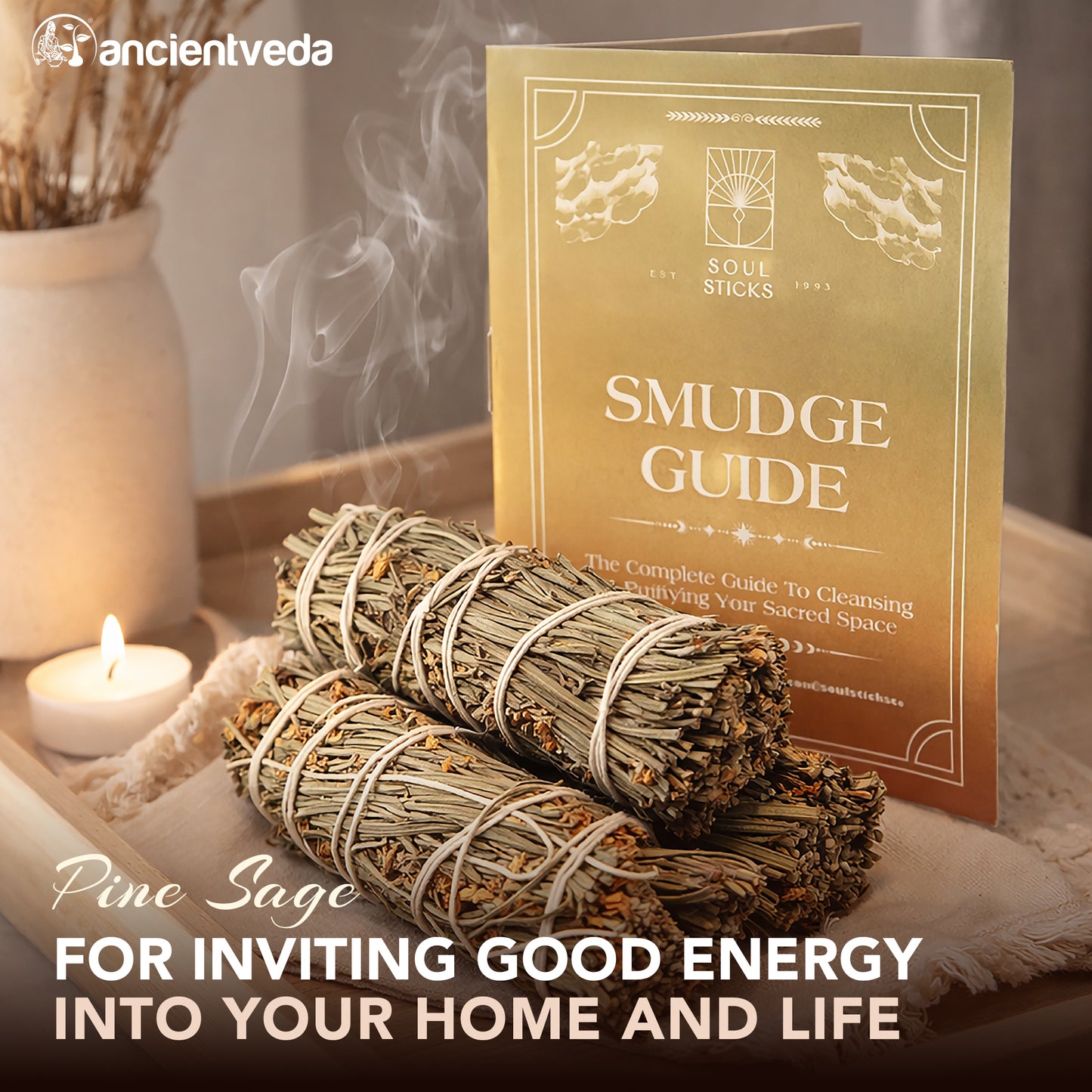 Pine Sage Smudge Sticks with Smudge Guide, 3-Pack