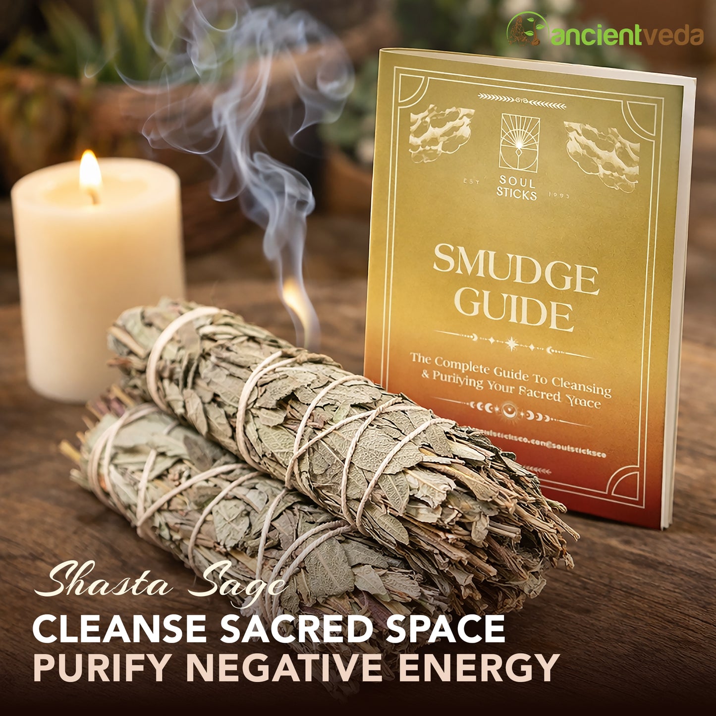 Shasta Sage Smudge Sticks with Smudge Guide, 3-Pack