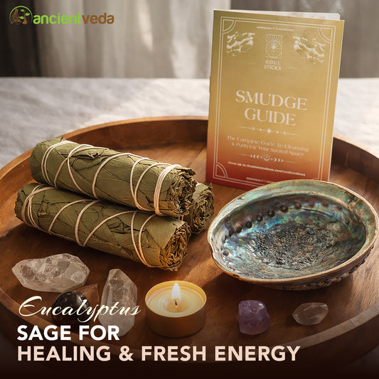 Eucalyptus Sage Smudge Sticks with Smudge Guide, 3-Pack