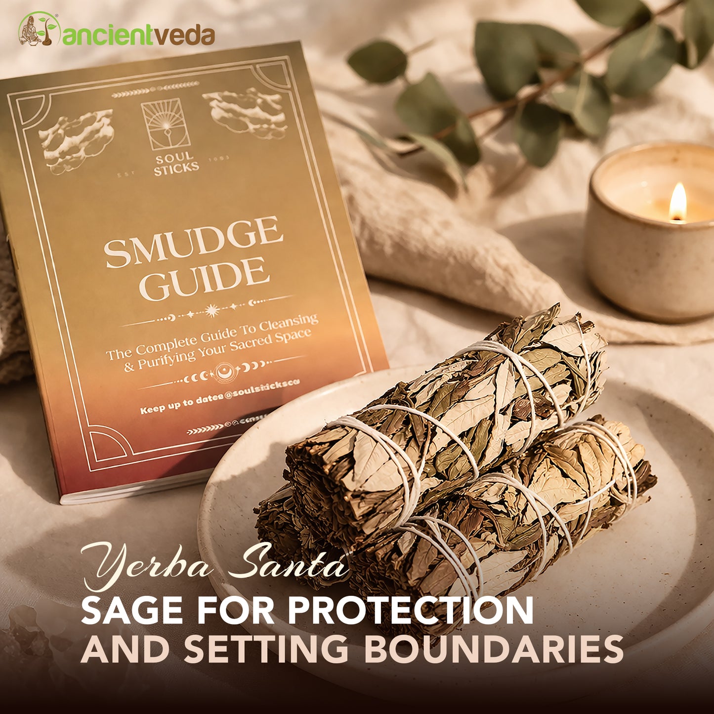 Yerba Santa Sage Smudge Sticks with Smudge Guide, 3-Pack