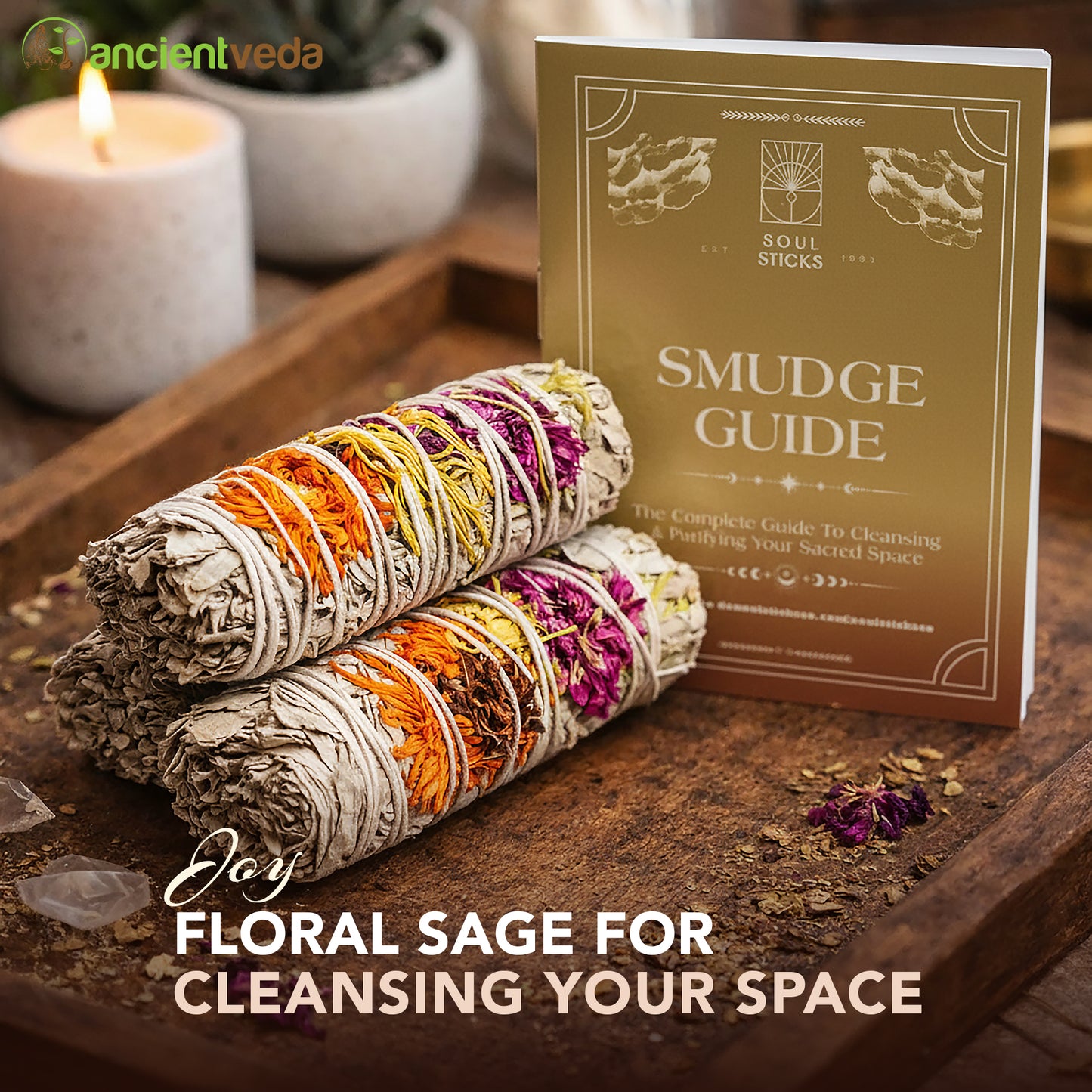 Joy Floral Sage Smudge Sticks with Smudge Guide, 3-Pack