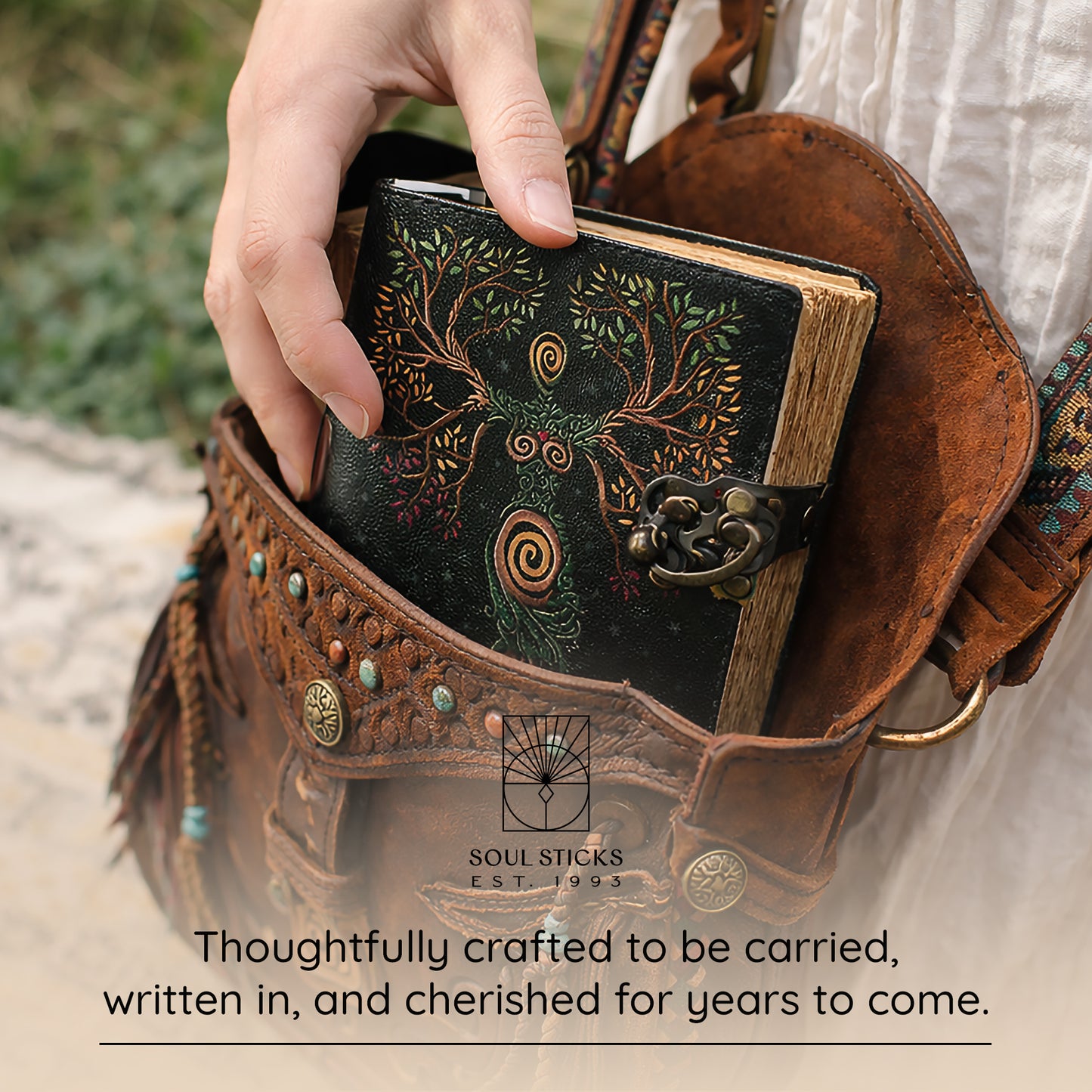 Goddess of Tree of Life Embossed Blank Leather Journal 5" x 7"