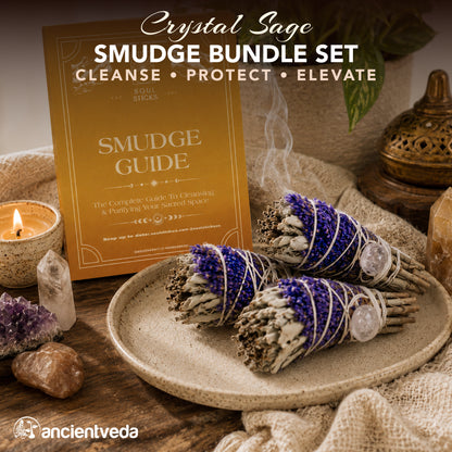 Lavender, Wildflowers, Quartz & White Sage Torch Smudge Sticks with Smudge Guide - 3 Pack