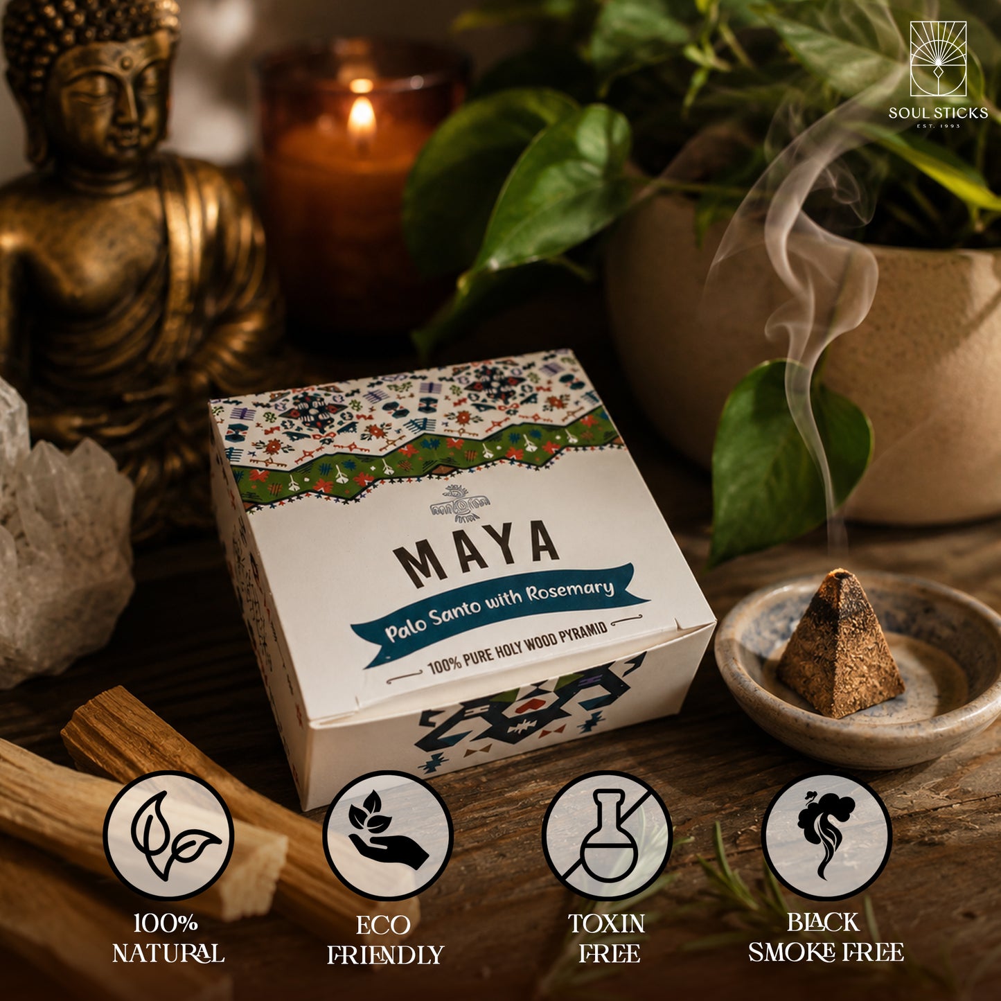 MAYA Palo Santo & Rosemary Incense Pyramids - 4 Pack