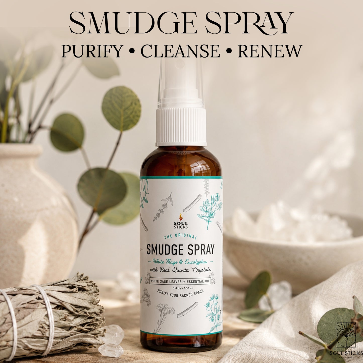 Soul Sticks White Sage & Eucalyptus Smudge Spray, 3.5 oz