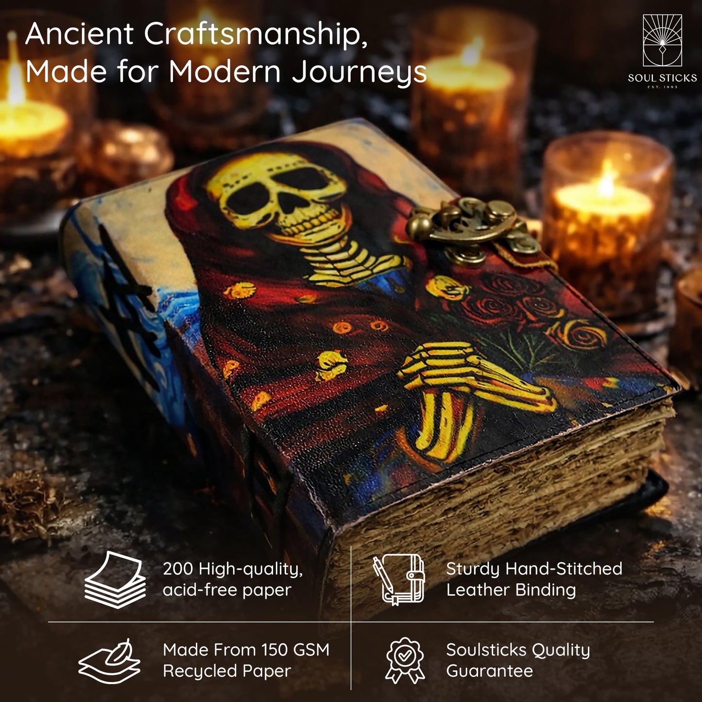 Santa Muerte Blank Leather Journal 5" x 7"