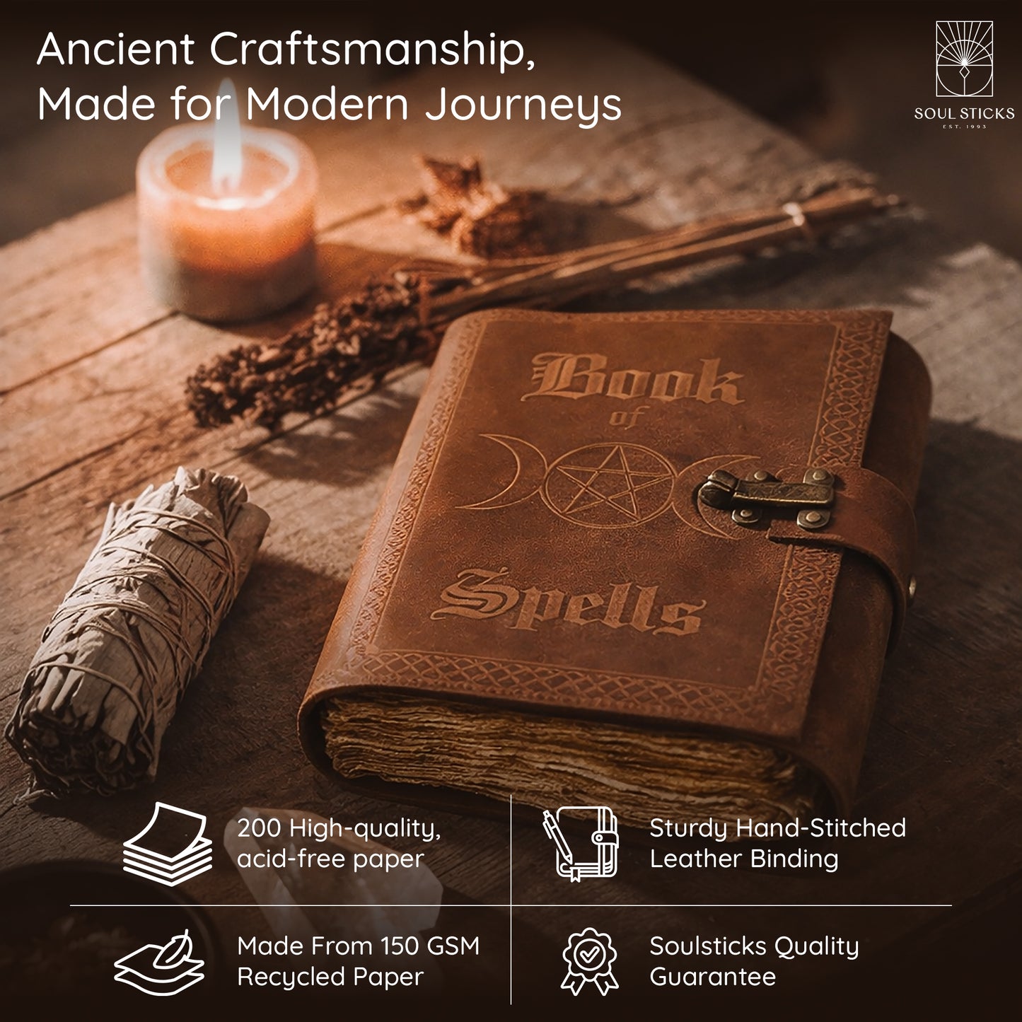 Book of Spells Blank Genuine Leather Journal - 5" x 7"