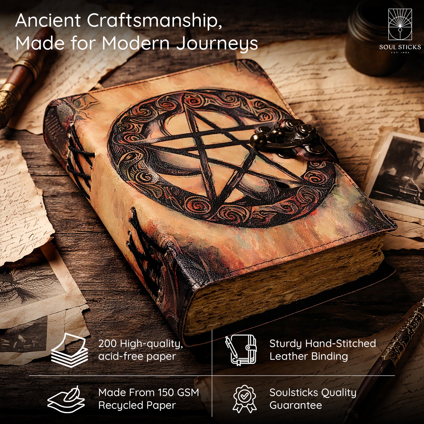 Mystic Pentacle Blank Leather Journal 5" x 7"