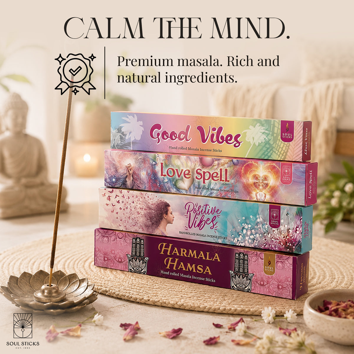 Soul Sticks, Peace & Love Masala Incense Sticks Variety Pack