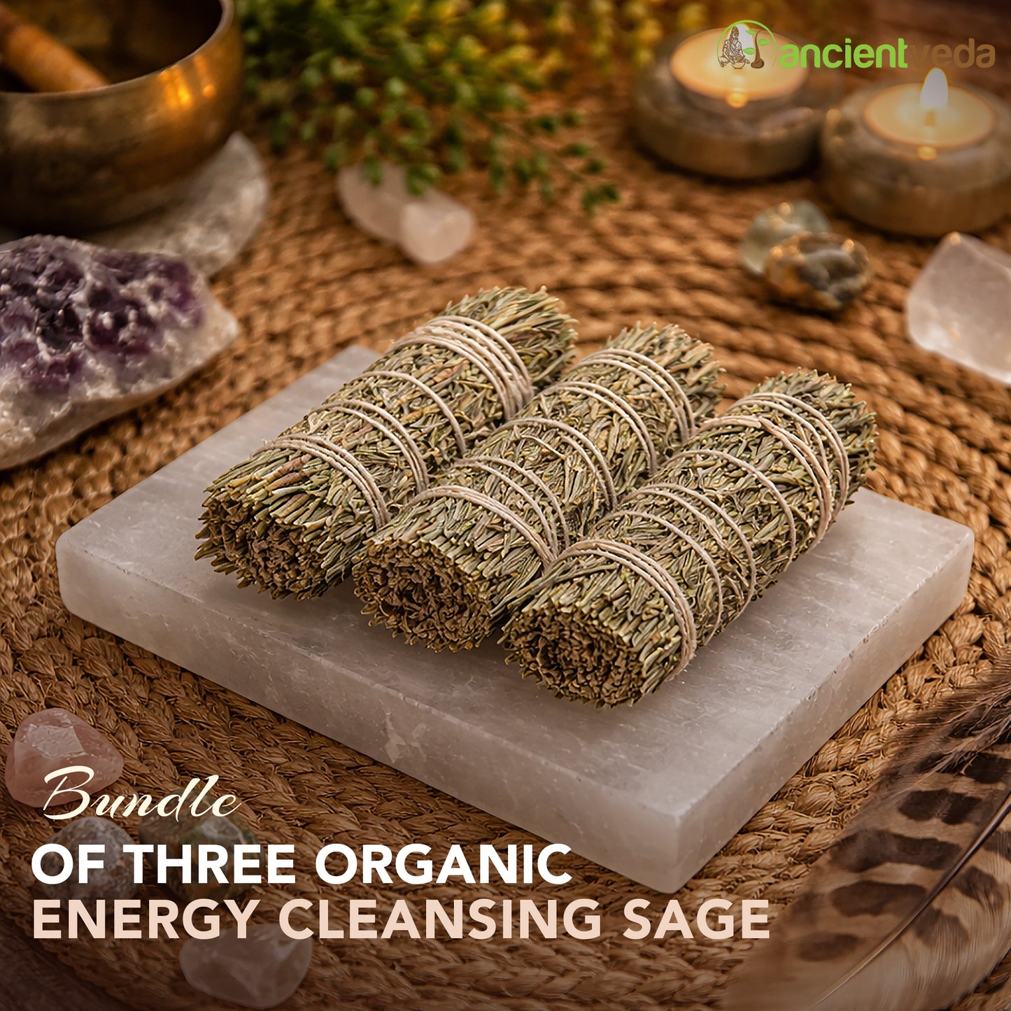 Rosemary Sage Smudge Sticks with Smudge Guide, 3-Pack