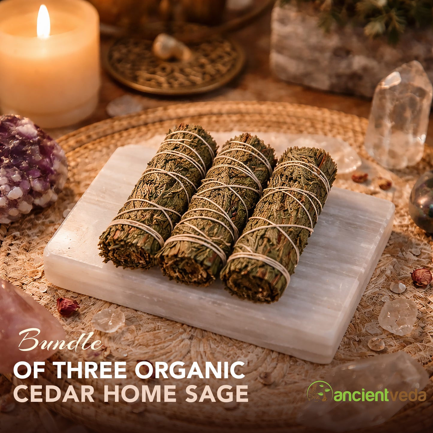 Cedar Sage Smudge Sticks with Smudge Guide, 3-Pack