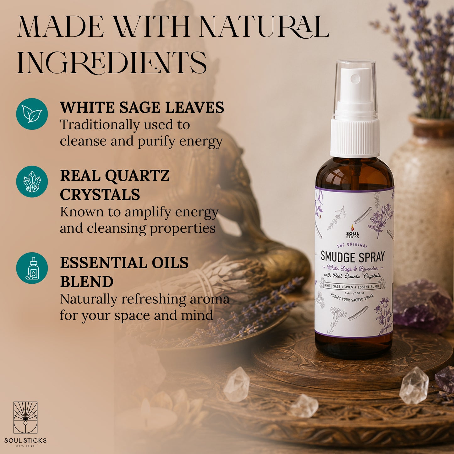 Soul Sticks White Sage & Lavender Smudge Spray, 3.5 oz